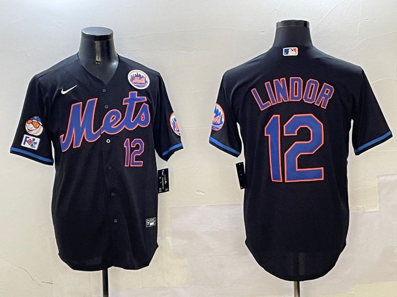 Men New York Mets #12 Lindor Black Game Fashion 2025 Nike MLB Jersey style 7->milwaukee brewers->MLB Jersey